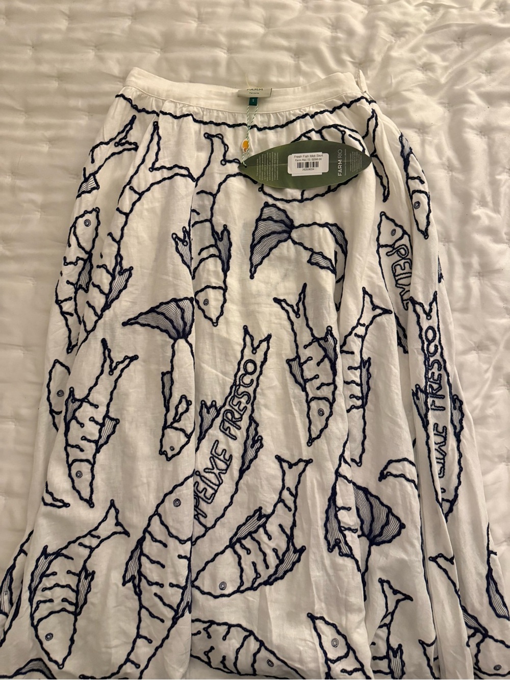 Farm Rio Women’s White Fish-Print Maxi Skirt - Picture 2 of 5